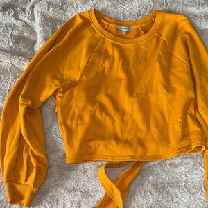 Charlotte Russe Mustard Yellow Cropped Tie-Back Sweatshirt